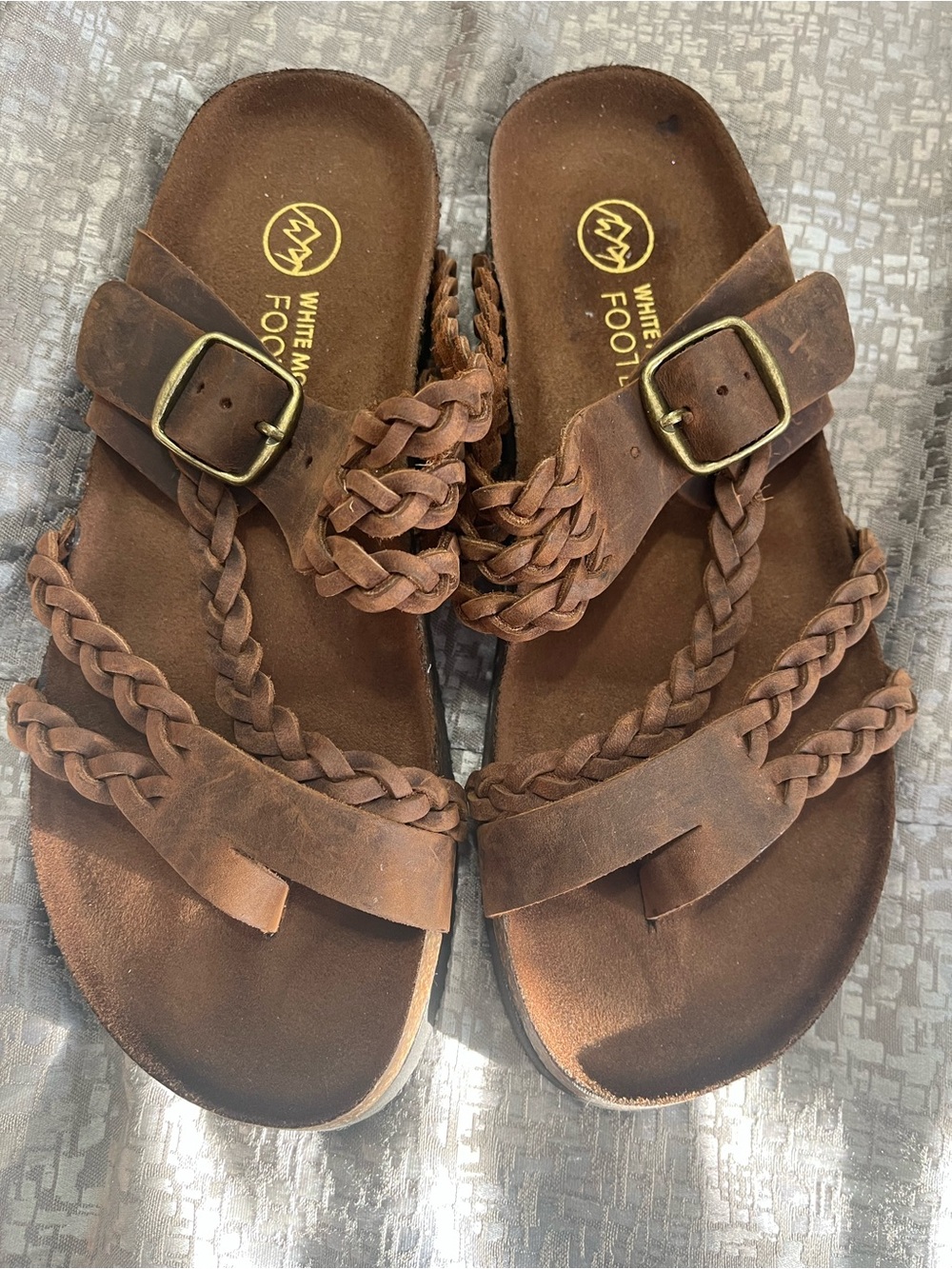 White Mountain Tan Braided Leather Slide Sandals with Buckle
